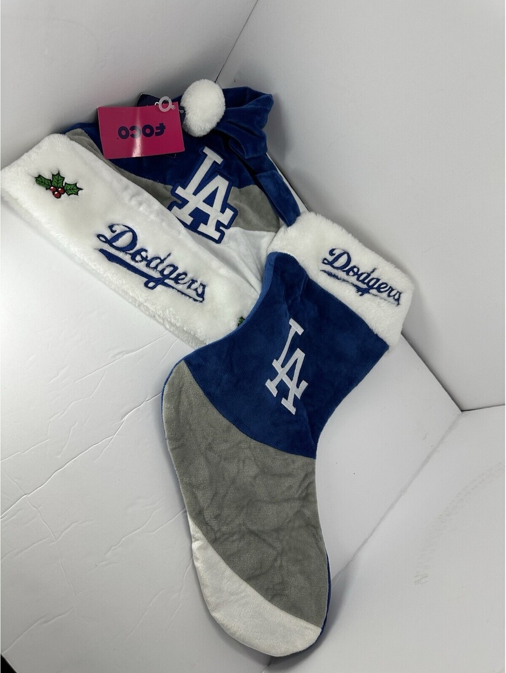 NWT MLB Los Angeles Dodgers Holiday Christmas Stocking & Hat Bundle